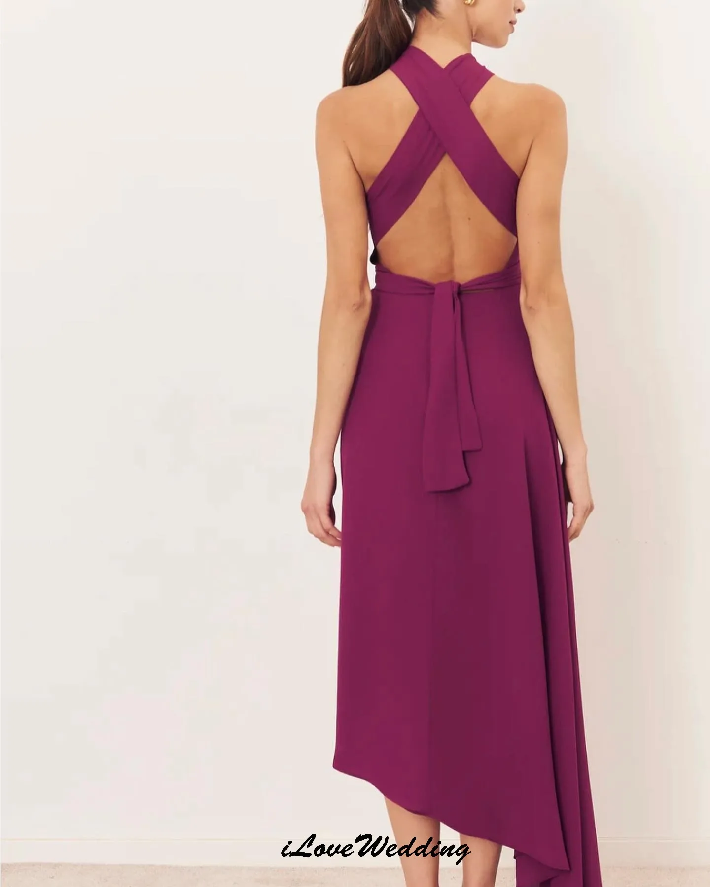 Aangepaste Fuchsia Chiffon Elegante Galajurk 2025, Bruiloft Jurk Theelengte Met Jasje Hoge Hals Formele Jurken Voor Vrouwen