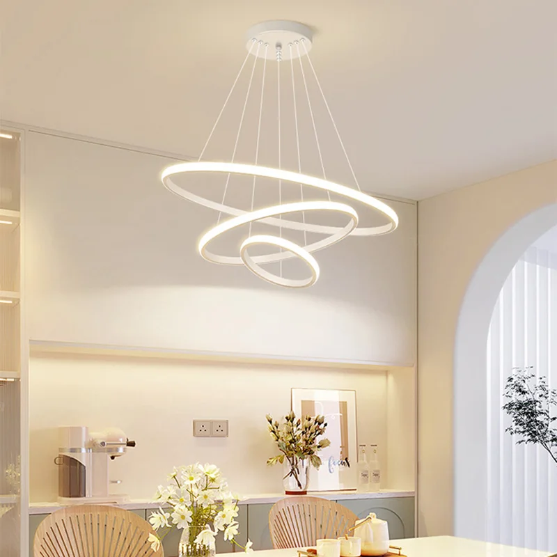 北欧レストランラウンドサークルシリコンシャンデリアダイニングルームペンダント照明シンプルなスタイルのリビングルームアルミペンダントライト