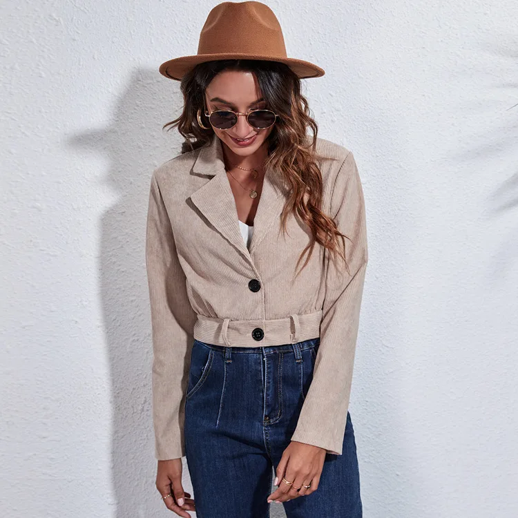 YJKDYK 2025 Autumn Winter Women's Coats Solid Color Lapel Casual Jacket For Women Lace Up Corduroy Jacket Women's Clothing