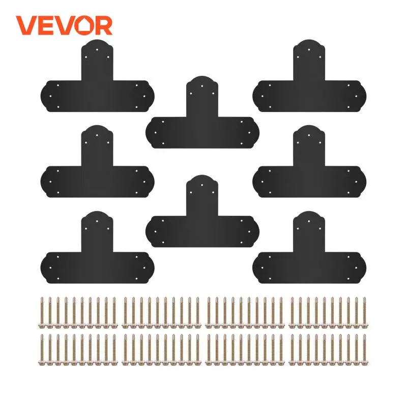 VEVOR T Bracket 8PC Powder-coated Mending Plate 16 Gauge Steel Tie Flat Connector Post to Beam Bracket for Repair Wood Furniture