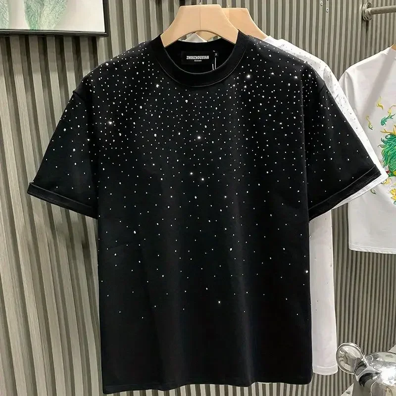 New Luxury Men's T-shirt Hot Diamond Printed Half Sleeve Fashion Round Neck Casual Summer High-end Men Tops T Shirts
