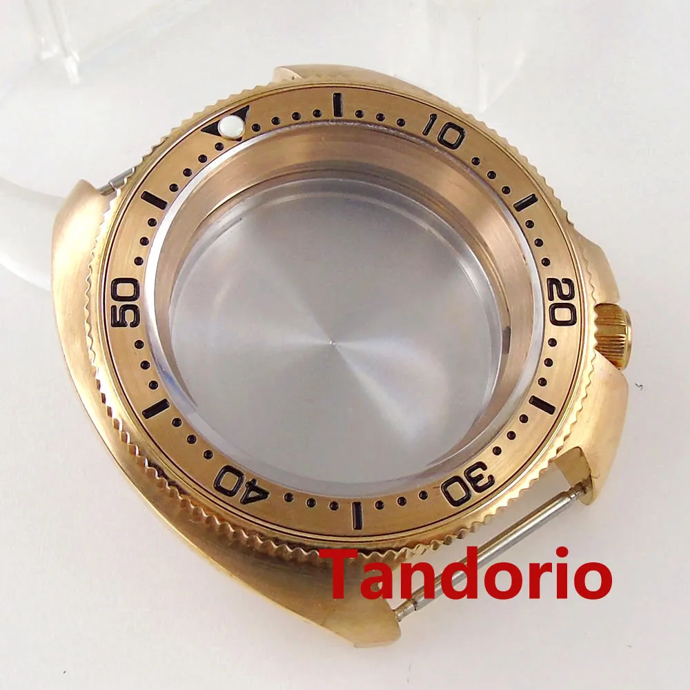 Imagem -02 - Diver 44 mm Genuine Bronze Homem Ver Case para Nh34 Nh35a Nh36a Auto Movimento Safira Vidro Bronze Inserir Moldura Scrow Down 20atm