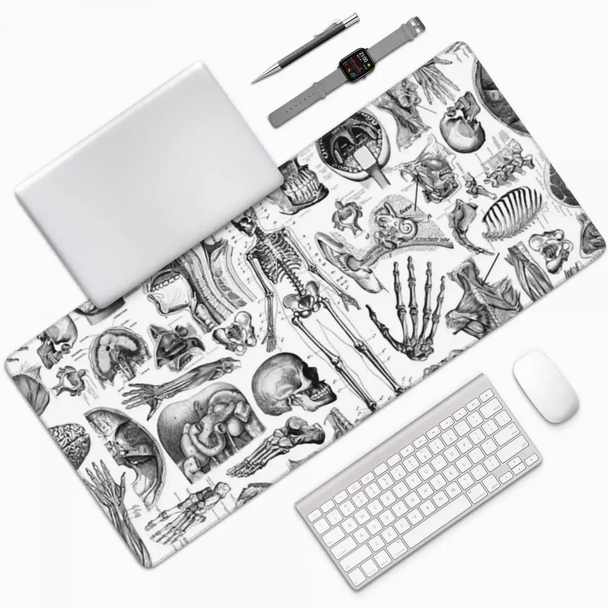 Human Anatomy White Print Large Mouse Pad Computer Keyboard Mouse Mat Gaming PC Laptop Desk Mat Office Accessories Table Mats