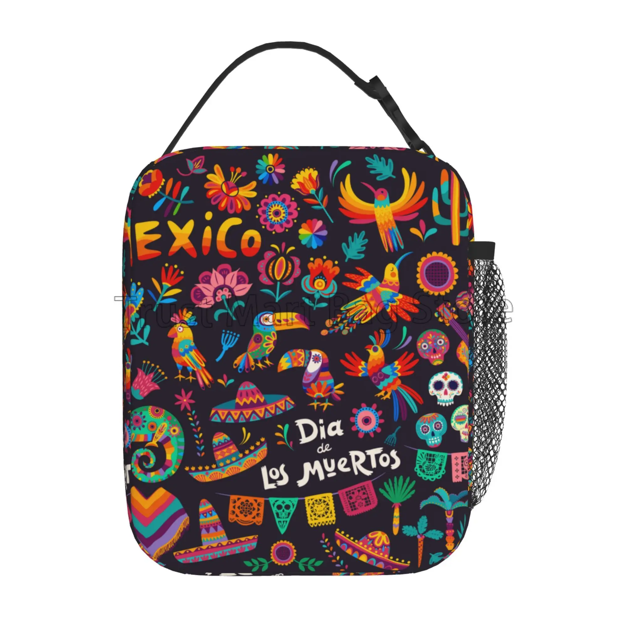 Day of The Dead Insulated Lunch Bag Mexican Dia De Los Muertos Portable Reusable Thermal Lunch Tote for Office Work Picnic Beach