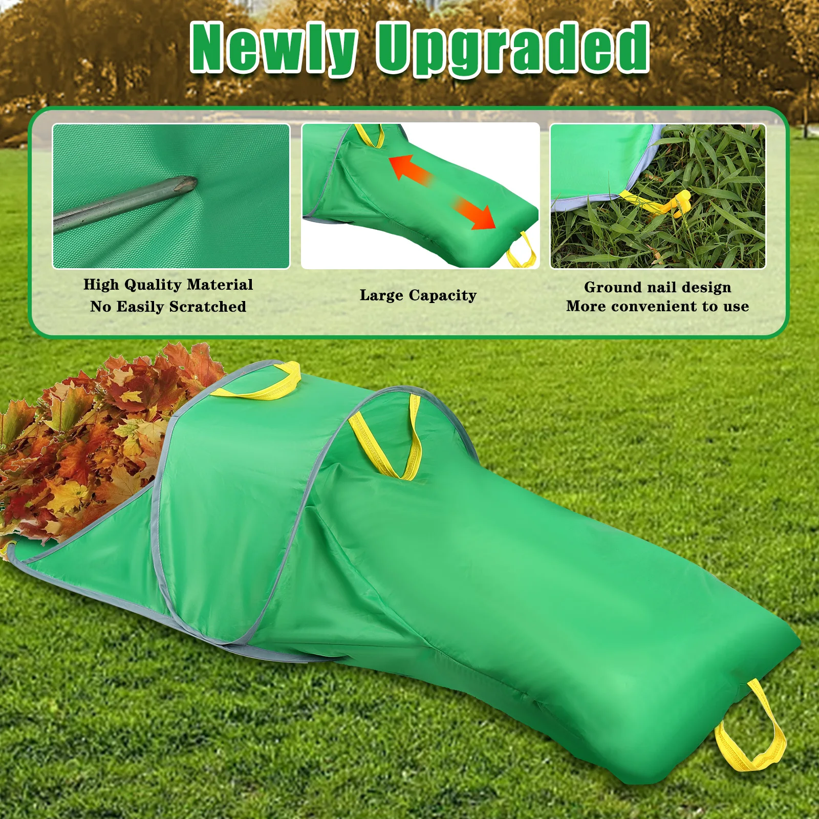 Large Capacity Leaf Collection Bag - Lightweight and Foldable with Handles for Easy Use and Storage - Washable and Reusable.