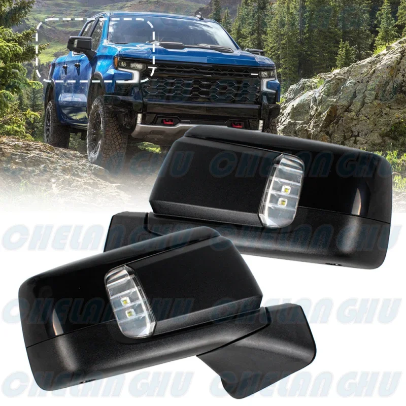 For Chevrolet silverado 2019 2020 2021 2022 2023 US Version 1 Pair Black Painted Mirror Assembly With Blind Spot Power Adjust