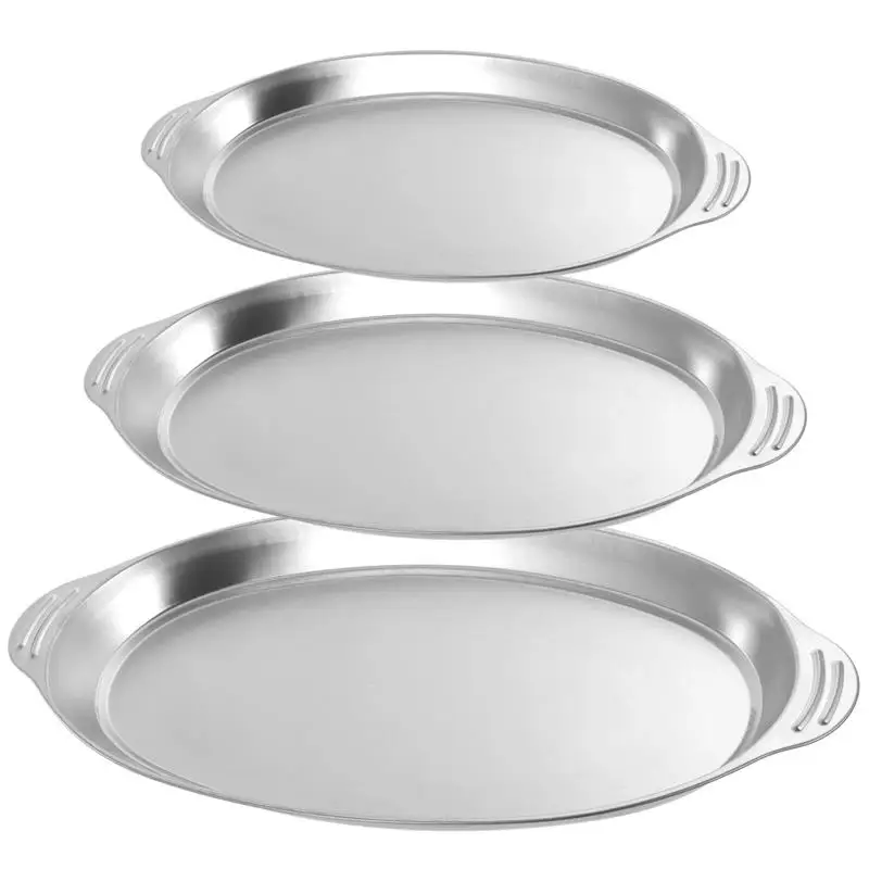 3Pcs Oval Serving Platters Food-Safe Metal Serving Tray Large Sizzling Platter Handled Waiter'S Tray Matte Brushed Food Tray