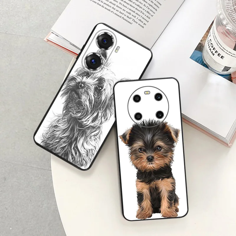 Black Soft Phone Case for Honor Magic5 Pro X7b X8b X9b X6 X7 X8 X9A 90 70 Yorkshire Terrier Dog Puppy Pixel 6 7 8 6a 7a 8a Cover