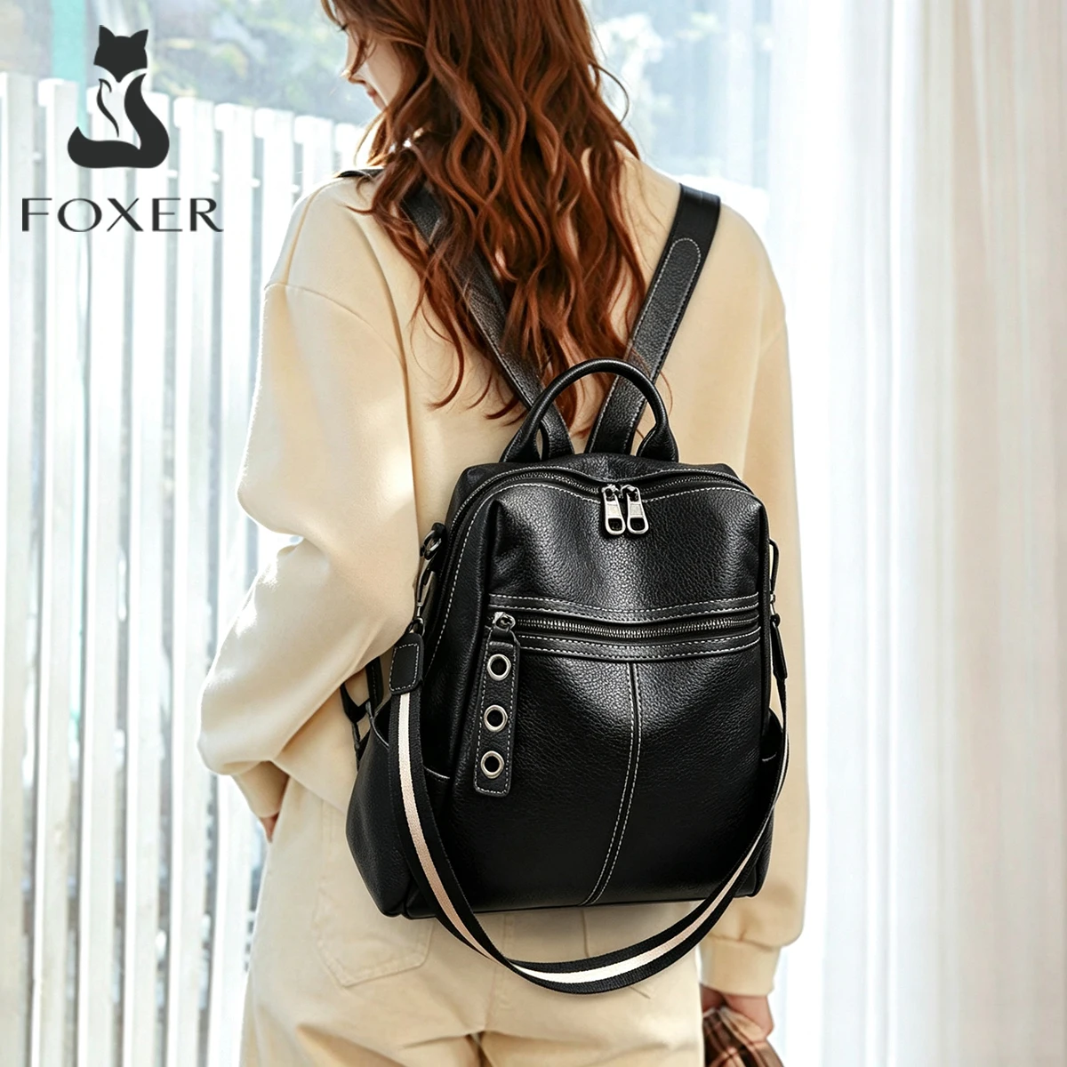 Travel Backpack Anti Theft - FOXER – damski plecak ze skóry