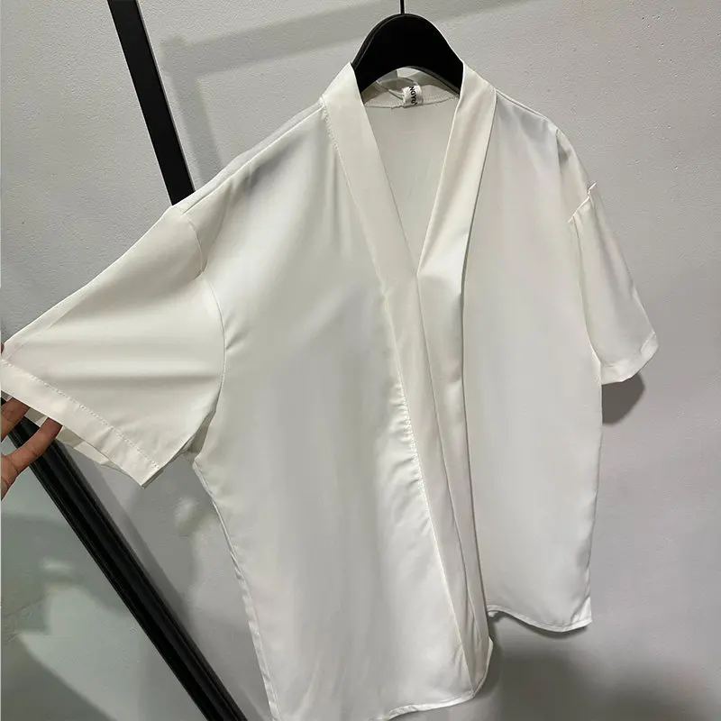 Summer Popular Design Sense Ice Silk Non-Ironing Collar Pullover Short Sleeve Shirt High Stylish Thin Idle Style