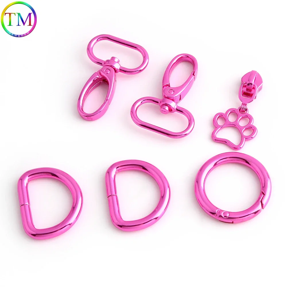 10-30Sets Shiny Pink 25MM Metal Bags Buckle Spring Ring For Keychain Bags Webbing Belt Connect Hook Clasp Carabiners Accessories