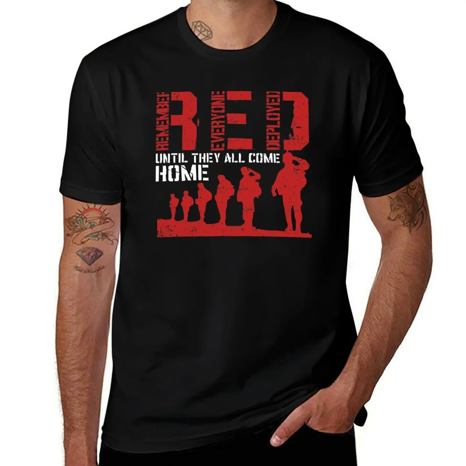 Red Until They All Come Home Friday Military Supportive Tee Amercian Solders T-Shirt Heavy Duty Casual Work Tee T-Shirt