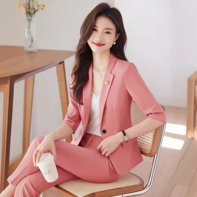 

Pink Small Suit Jacket for Women Spring and Autumn2024New Temperament Goddess Style Korean Style Slim Fit Suits Suit Suit