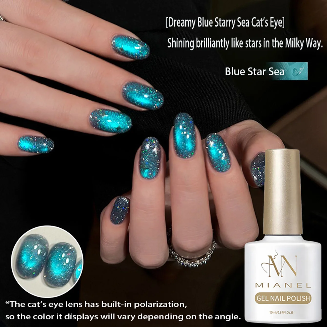MAINEL 10ML 1Pcs Blue Nails Popular Online Dreamy Blue Aurora Cat Eye Glitter Nail Polish Magnetic Gel Nail Polish Nail Products