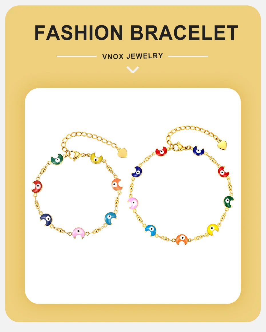 Vnox Goldfarbene, bunte Emaille-Mond-Abstandshalterperlen für Halsketten, Armbänder und Fußkettchen für Damen – Sommer-Reise-Schmuck – Detail 7