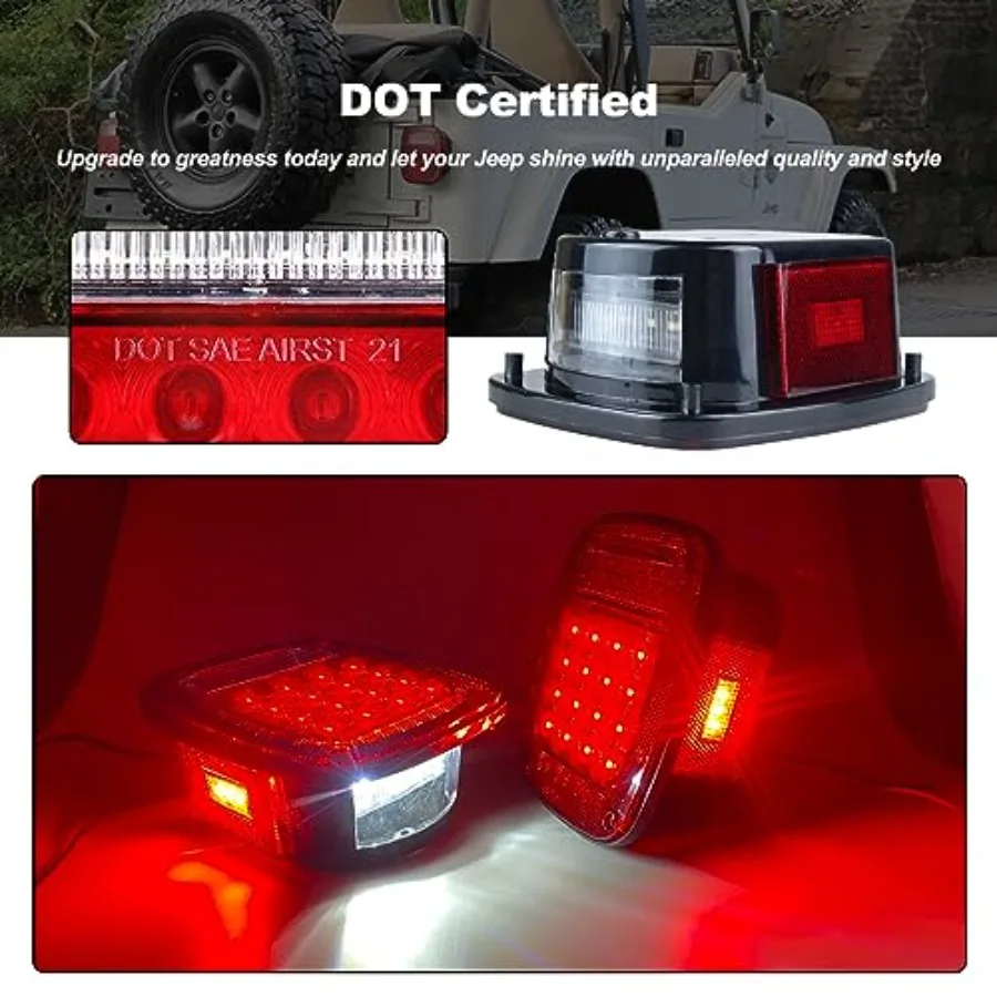 Tail Lights Assembly Replacement for 1979-2006 Wrangler TJ YJ CJ5 CJ7 Red Square Rear Combination Tail Lamps with Passenger and