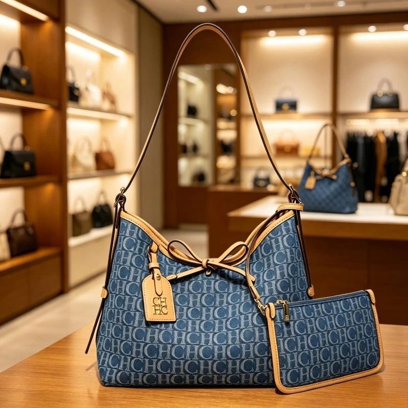 CHHC Women Blue Denim Bag Multifunctional Large Capacity Butterfly Bag Fashion Versatile Shoulder Handbag