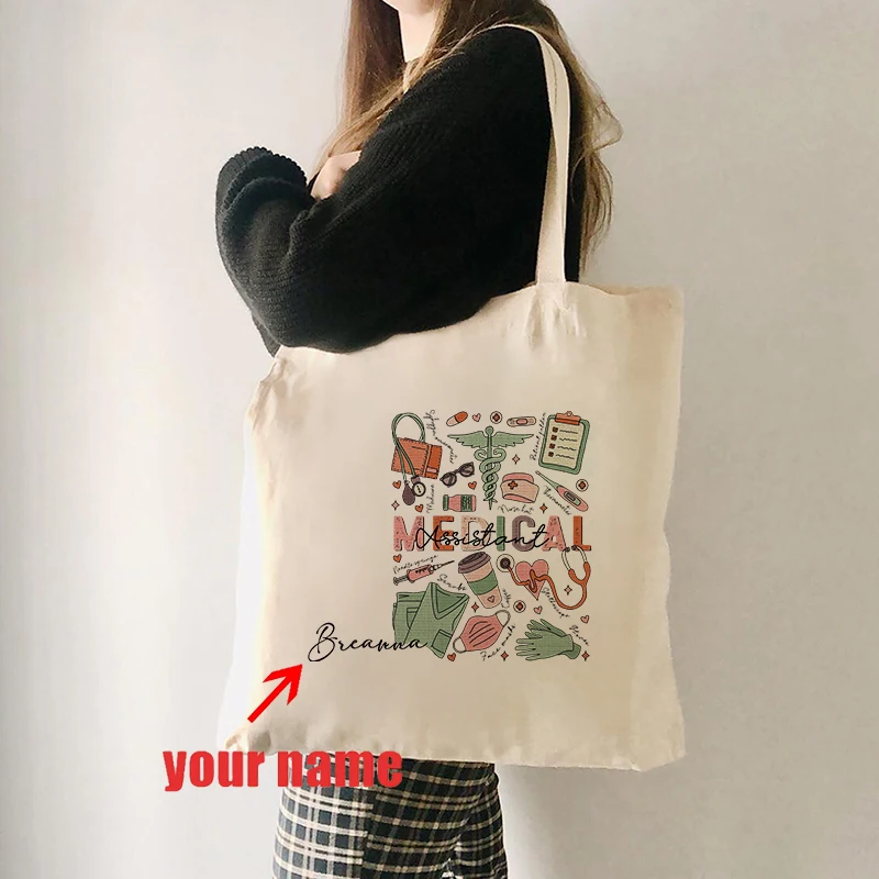 Personalized Medical Assistant Canvas Bag Handbag Large Capacity Travel Storage Shoulder Bags Customized Name Tote Bag Organizer