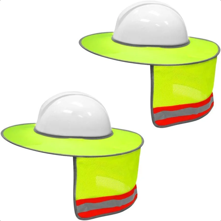 

XIAKE 2 Pack Hard Hat Sun Shade Full Brim Mesh Neck Sun Shield with Reflective StripsHigh Visibility Yellow