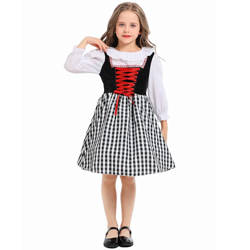 Kid Girl Cosplay Little Red Dresses Hooded Cloak Apron Set Halloween Maid Dress Children's Stage Performance Party Dress 3Pcs