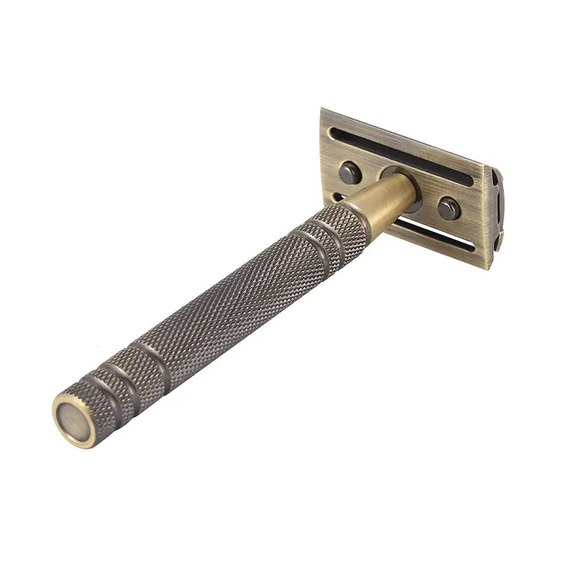 YINTAL Men's Bronze Classic Double-sided Manual Razor Long Handle Safety Razors Shaving Replaceable Classic Razors