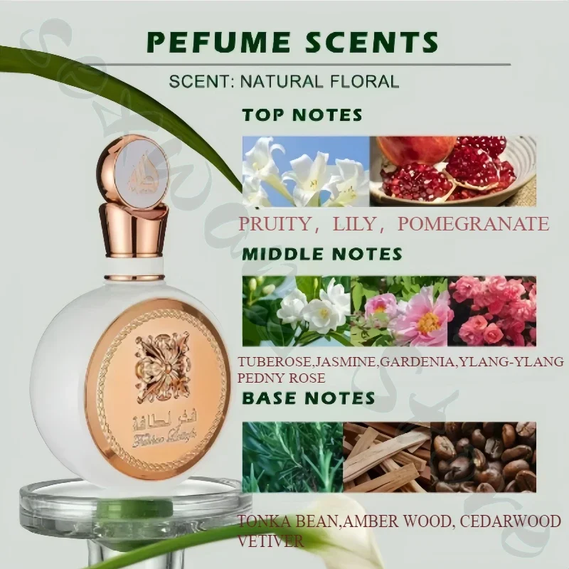 Perfume árabe para homens e mulheres Oriente Médio Dubai Fragrância de longa duração Fragrância leve fresca aumenta o charme cobrindo 100ml