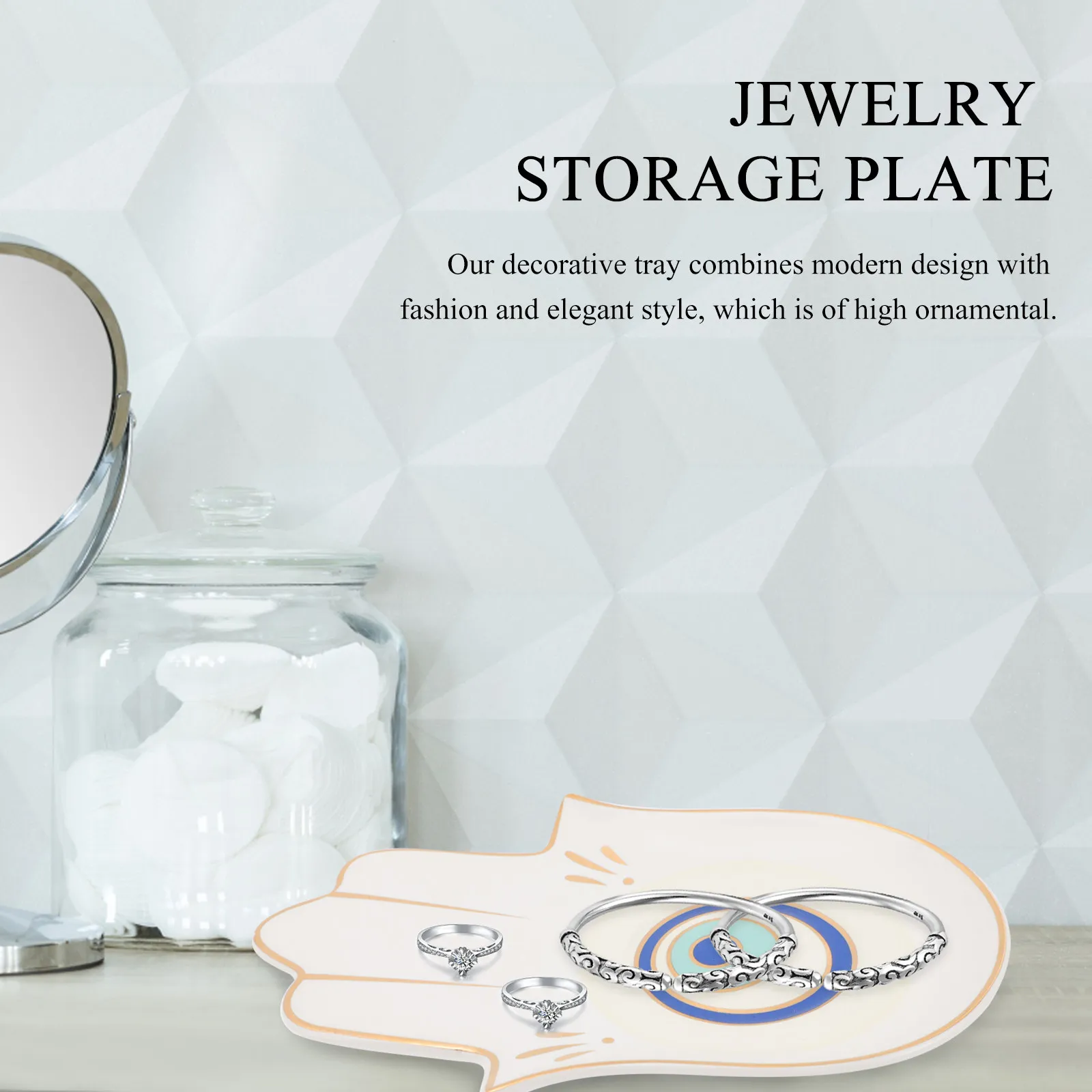 

Devil's Eye Printed Jewelry Tray White Ceramic Decorative Jewelry Display Plate Desktop Organizer Ring Holder Home Decor Storage