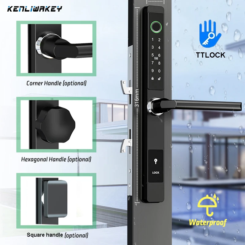 Imagem -02 - Impermeável Electronic Fingerprint Lock Ttlock Bluetooth App Código de Cartão Rfid Smart Door Lock Alumínio Vidro Porta Deslizante