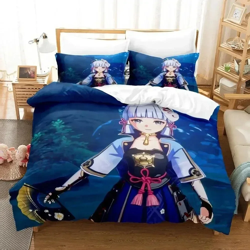 Game Genshin Impact Kamisato Ayaka Bedding Set Duvet Cover Bed Set Quilt Cover Pillowcase Comforter king Queen Size Boys Adult