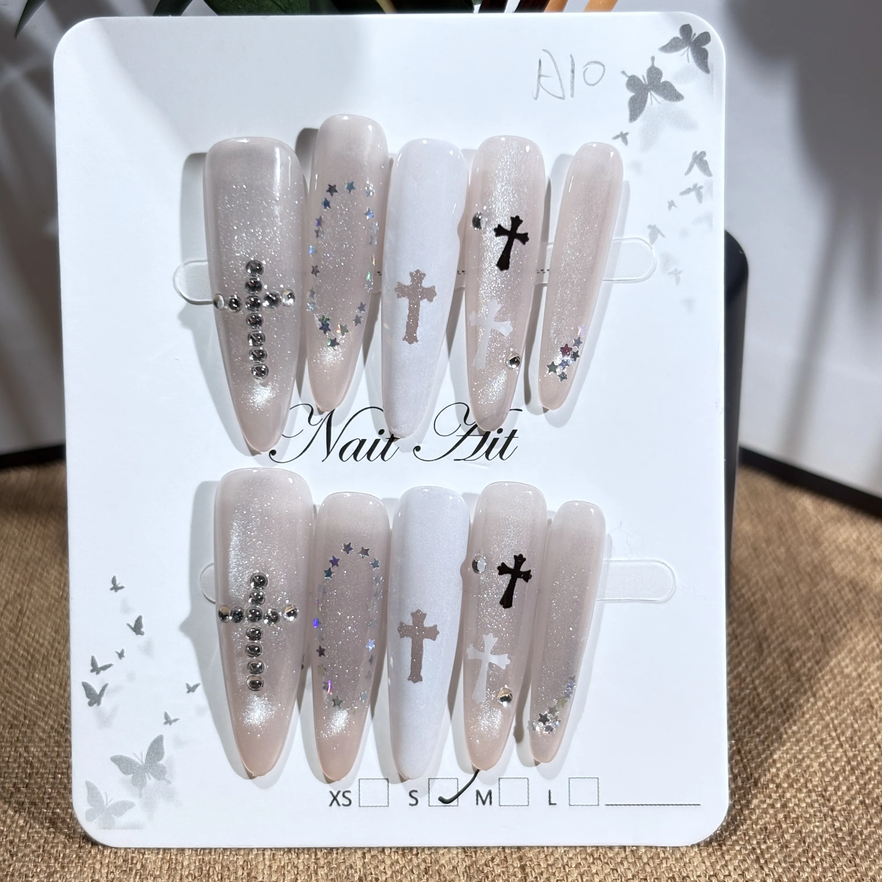 

10 шт., высококачественные кресты ручной работы, длинные балетные накладные ногти, звезды, бриллианты, украшения, накладные ногти, накладные ногти