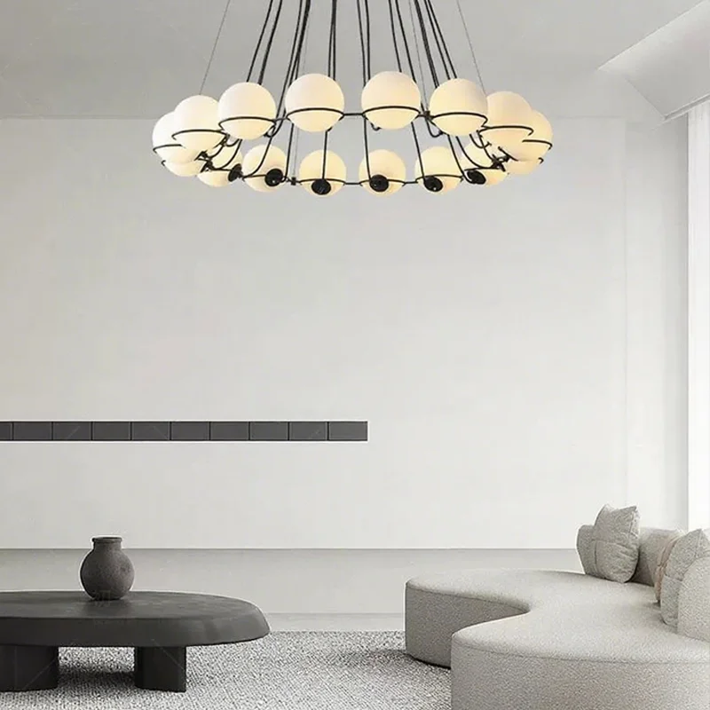 

Nordic Luxury Glass Lustre Villa Staircase Chandeliers, Led White Round Suspension Lighting For Living Room Study, Home Decor