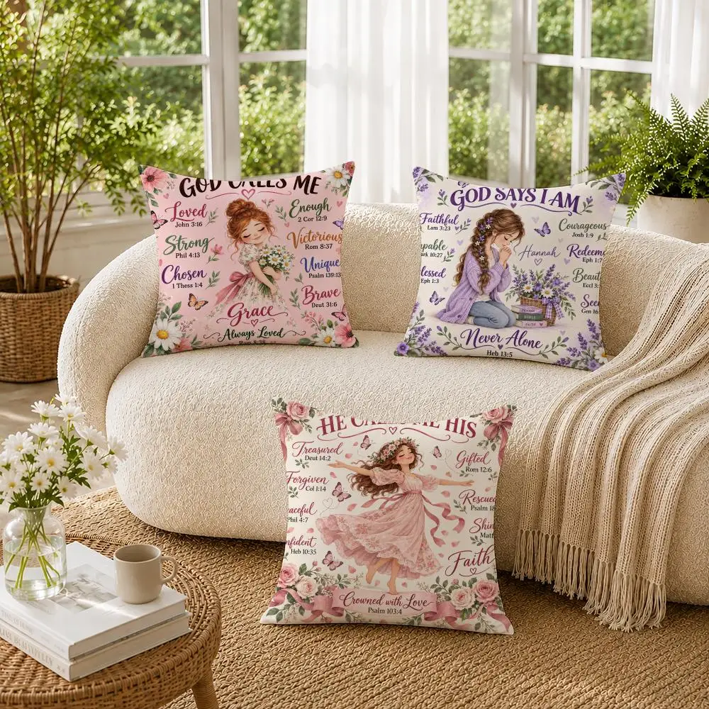God Says I Am Cushion Cover Soft Short Plush Pillow Cases Hidden Zipper Cutecore Sofa Bedroom Home Decor Gift