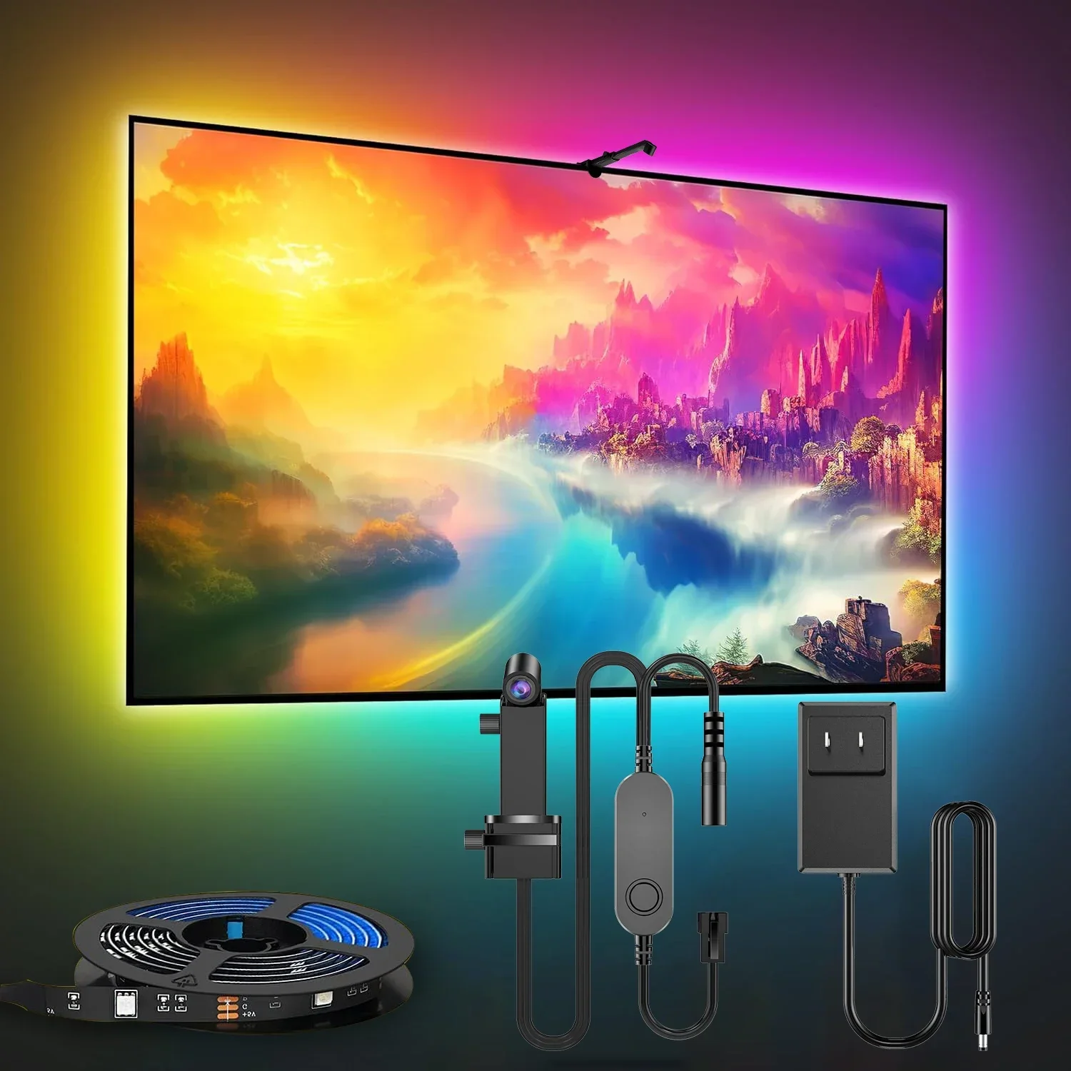 RGBIC TV Backlight Strip,AR Color Gamut Sensor,can Capture Part of The Color on The Screen,12.5FT/55-65,16.4FT/65-85 TV,US Power