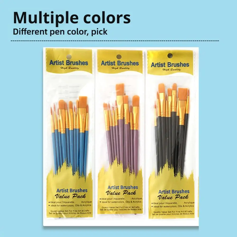 10Pcs Nylon Hair Paint Brushes Set Acrylic Oil Watercolor Drawing Brush Kit Artist Tools School Student Art Supplies
