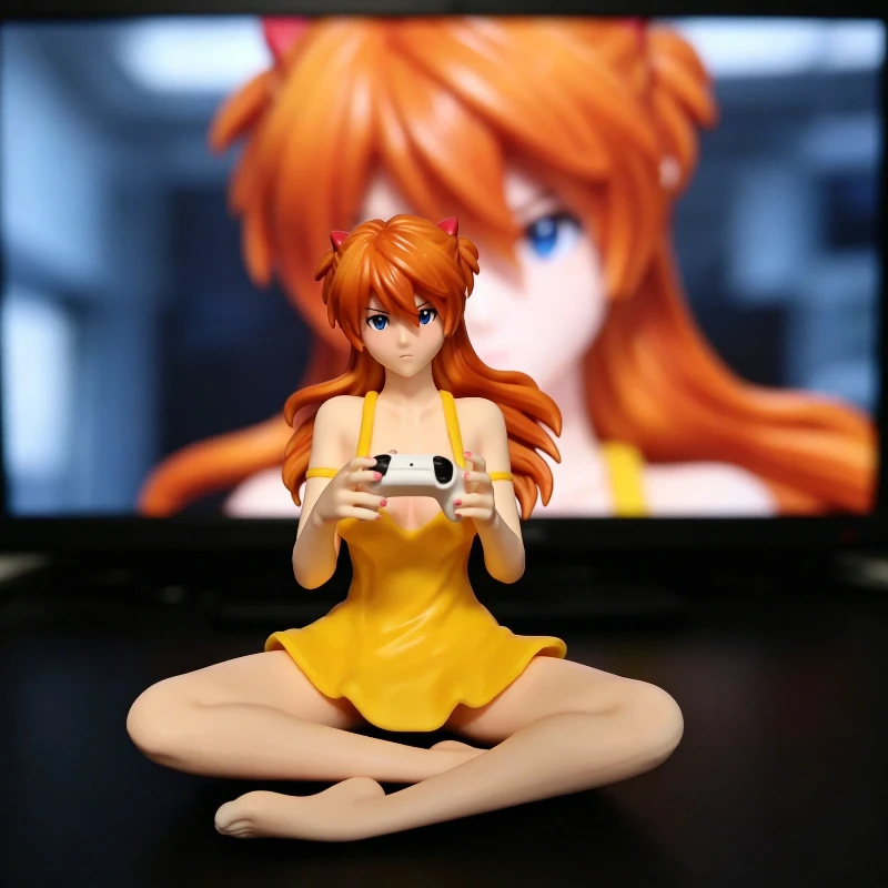 11cm Eva Asuka Langley Soryu Niedliche sitzende Figur, Sammlermodell, Spielzeug, PC-Gehäuse-Dekoration, Desktop-Deko, Geschenk für Anime-Fans