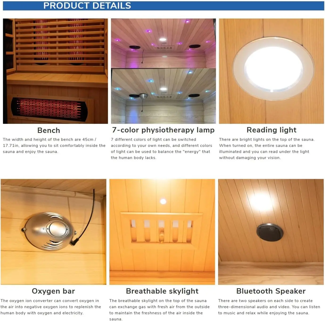 1 People Indoor Infrared Sauna Low EMF Full Spectrum Red Heater Canadian Hemlock Wood 7-Color Light Reading Lamp 1350W 120V