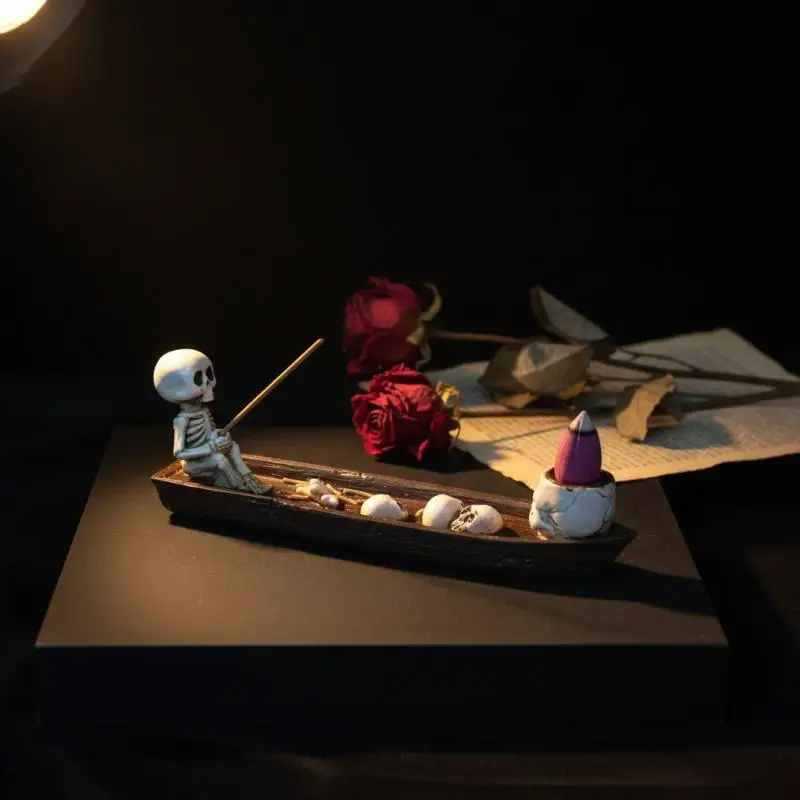 Skull Boat Incense Holder Unique Resin Incense Burner Stand for Study Room Tea Ceremony Yoga Space Home Decor