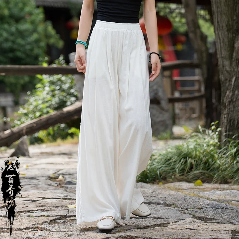 Autumn Winter Linen Women's Culottes, Flowy Wide-Leg Trousers Elongate Legs & Effortless Chic.