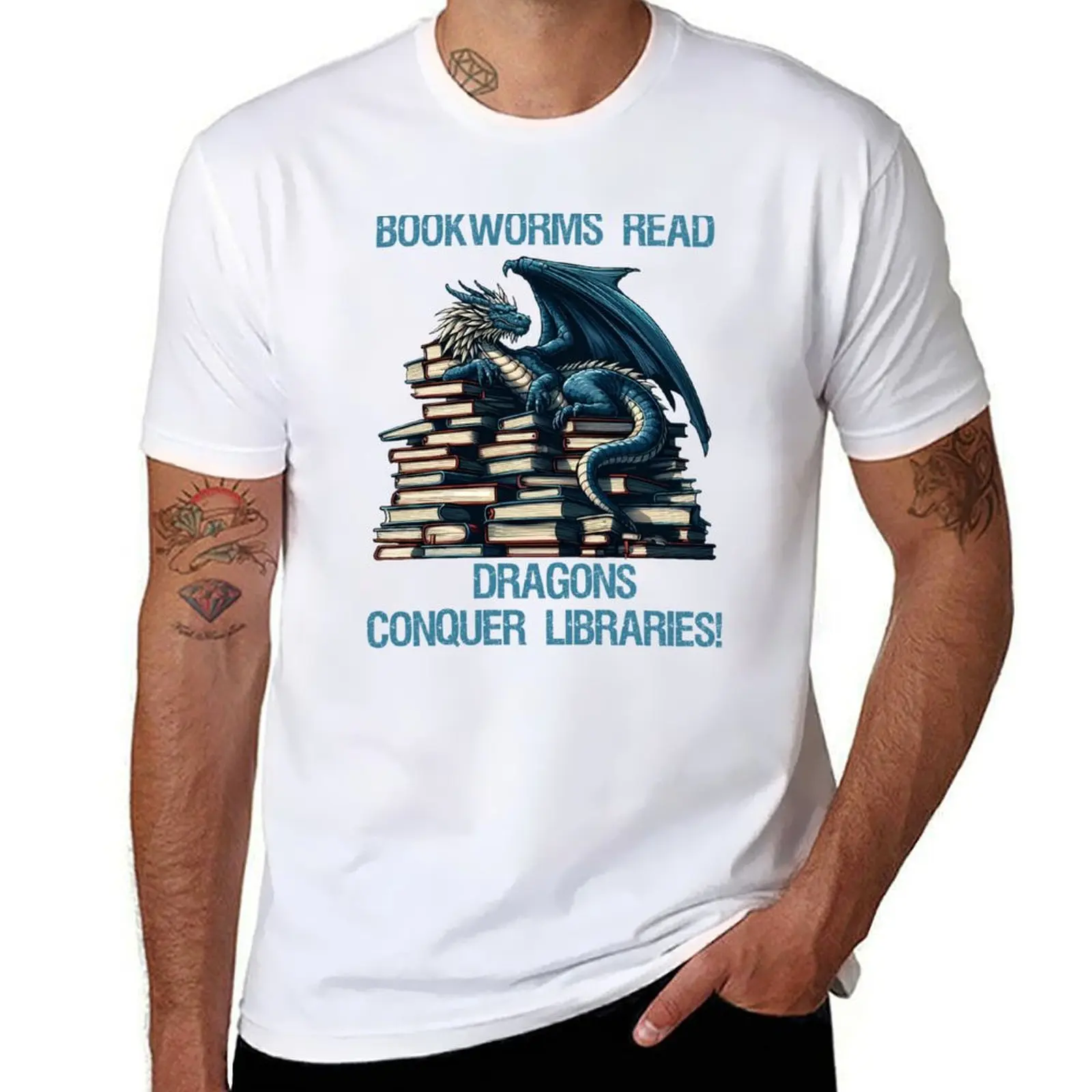 

Blue Dragon on the pile of books T-Shirt man tshirt mens graphic t shirts T-Shirt