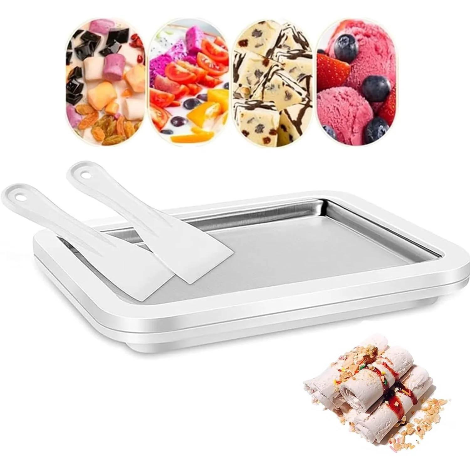 Ice Cream Sorbet Maker  Yogurt Machine, Instant Cold Roller Pan Plate with 2 spatulas,  Made Soft Ice Cream Milkshake Gelato Fru