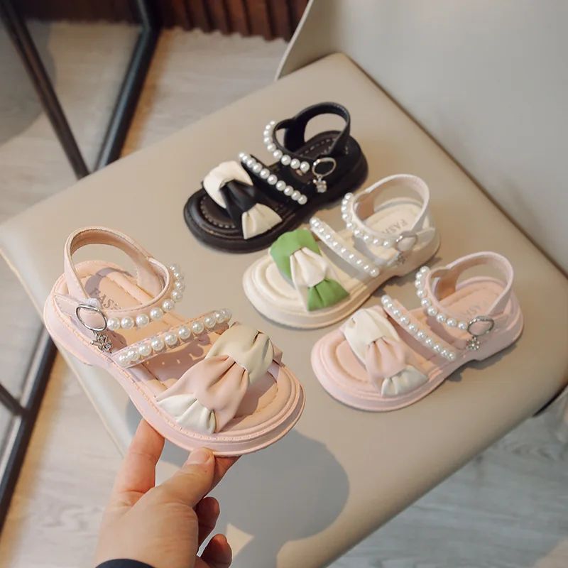 

Child Sandals for Girls Shoes 2023 Beading Children's Shoe for Girl Soft Bottom Princess Summer Girl Sandal for Kids Flat Beach