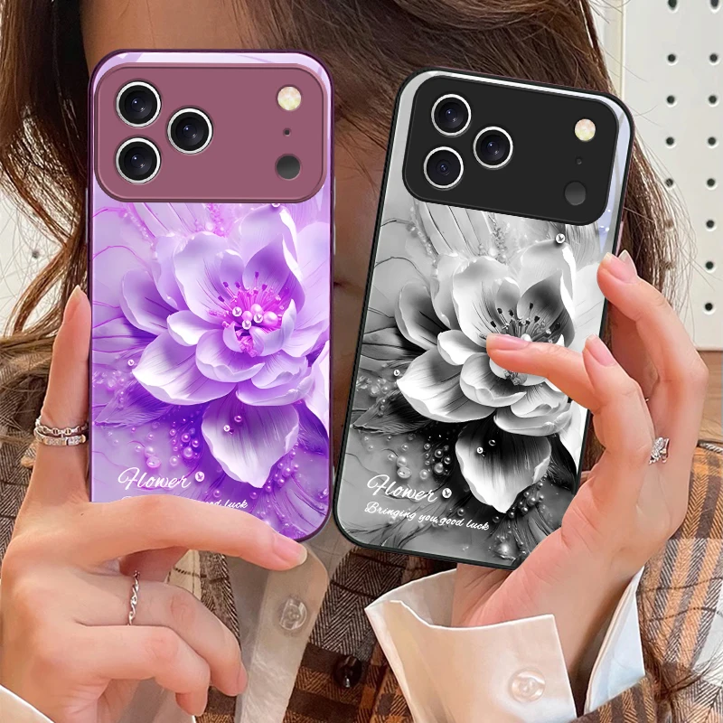

Blooming blue flowers For iPhone 17 Air 16 E 15 14 13 Plus 12 mini 11 17 Pro Max XR Xs Max 16E 7 8 Tempered Glass Phone Case