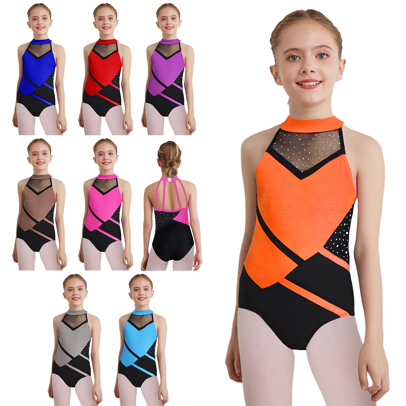 Kinderen meisjes ballet gymnastiek turnpakje dansvoorstelling kostuum strappy terug glittery strass bodysuit schaatsen danskleding