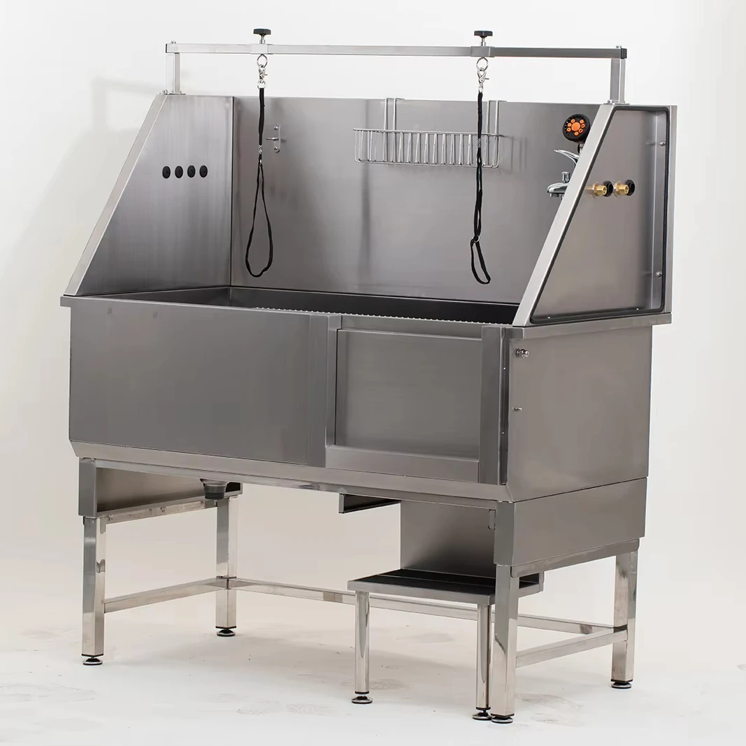 

Hot Pet Dog Grooming Bath Tub Portable Dog Grooming Tub With Sliding Door and Pedal Stainless Steel Bathtub