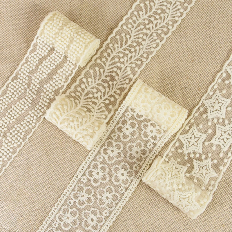 1/2Meters Lace Ribbon Ivory White Cotton Handicrafts Embroidered Lace Trim Ribbon Handmade Bow Headdress Gift Wrap Accessories