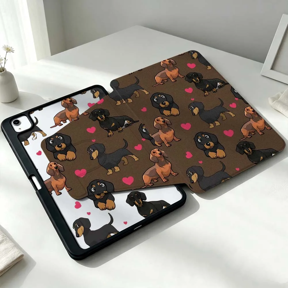 Cartoon Dachshund Heart For Xiaomi Mi Redmi Poco Pad 8 7 7S 6 6S 5 SE Pro Ultra 360° Rotation Stylus Storage Tablet Case