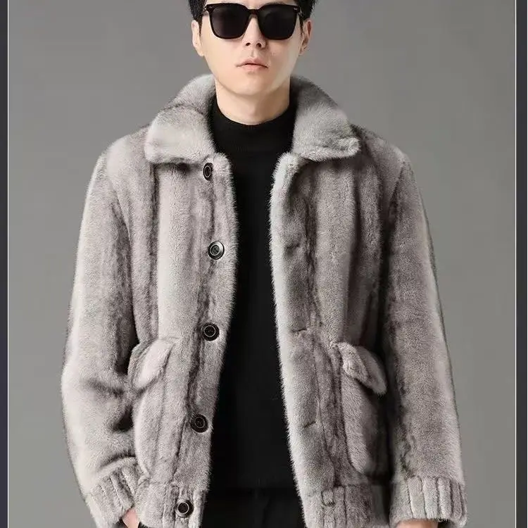 Gold Mink Haining Double-Sided Coat With Integrated Fur On Both Sides Short New Fur Men's Winter Lapel Thickened Winter Coat