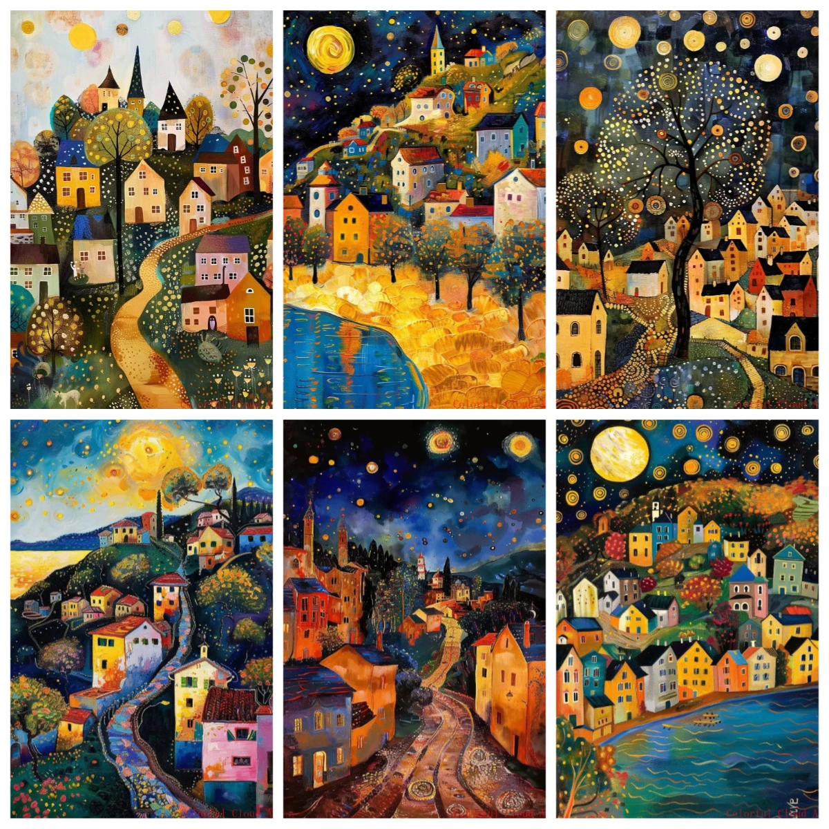 

500/1000/1200/2000PCS Jigsaw Puzzles Village Moon Tree House Scenery Family Activity Games for Gameroom Bedroom Home Decor Gift