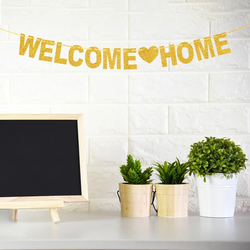 Willkommen zu Hause Banner Willkommen zurück Party Banner Golden Black Glitter Home Party Zeichen Dekore Banner für Militär Armee Party Dekor – Detail 10