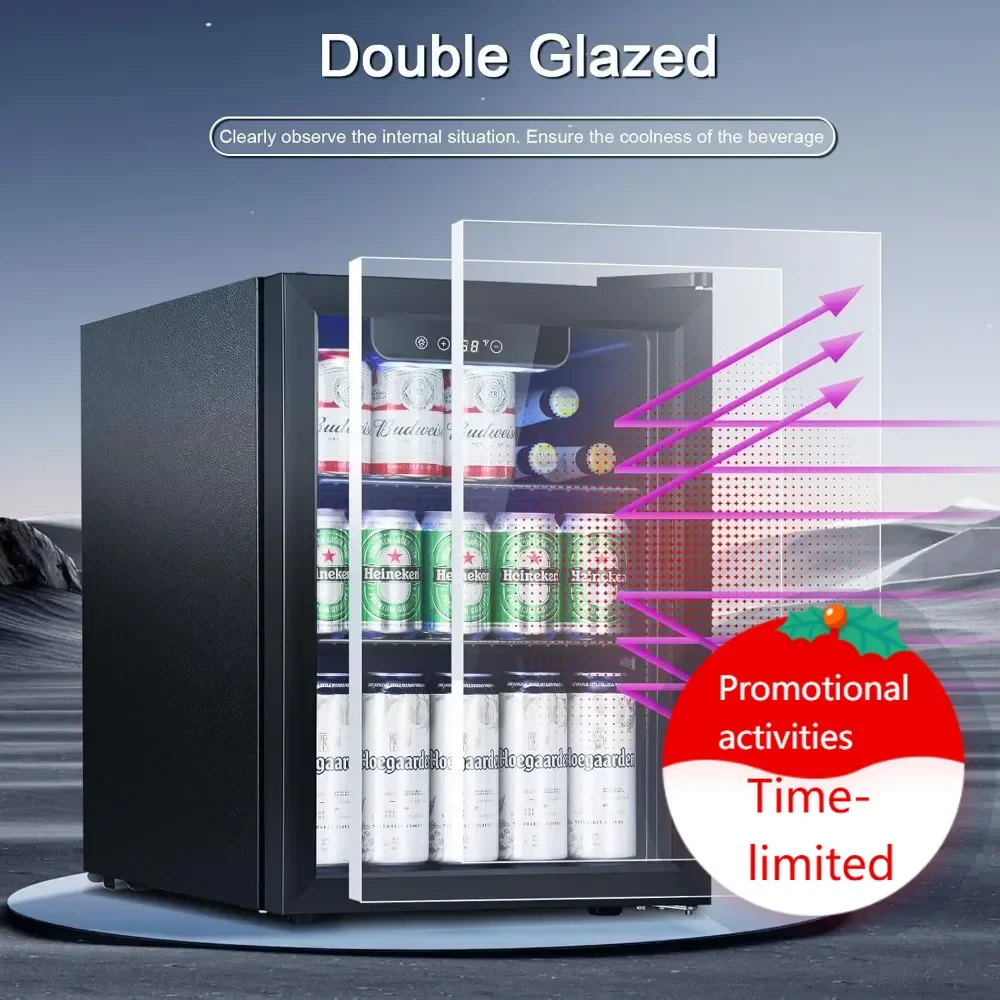 Heißer Verkauf: Getränkekühlschrank – 68 Dosen, 16 Flaschen Mini-Kühlschrank für Soda, Bier, Wein, Champagner, Glastür, Getränkespender, Kühlschrank